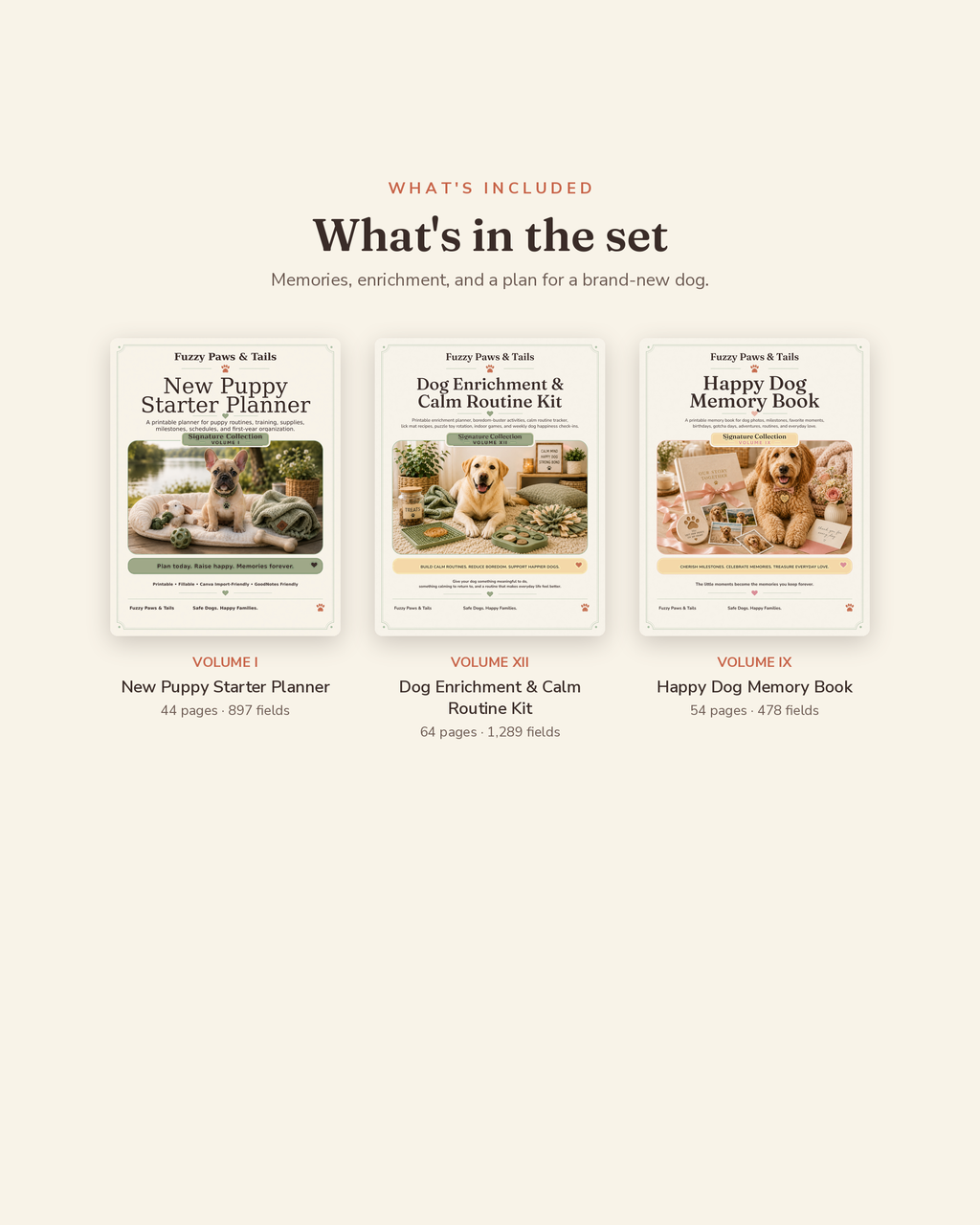 What's included in the Dog Lover Gift Bundle — dog memory book, enrichment kit and new puppy planner