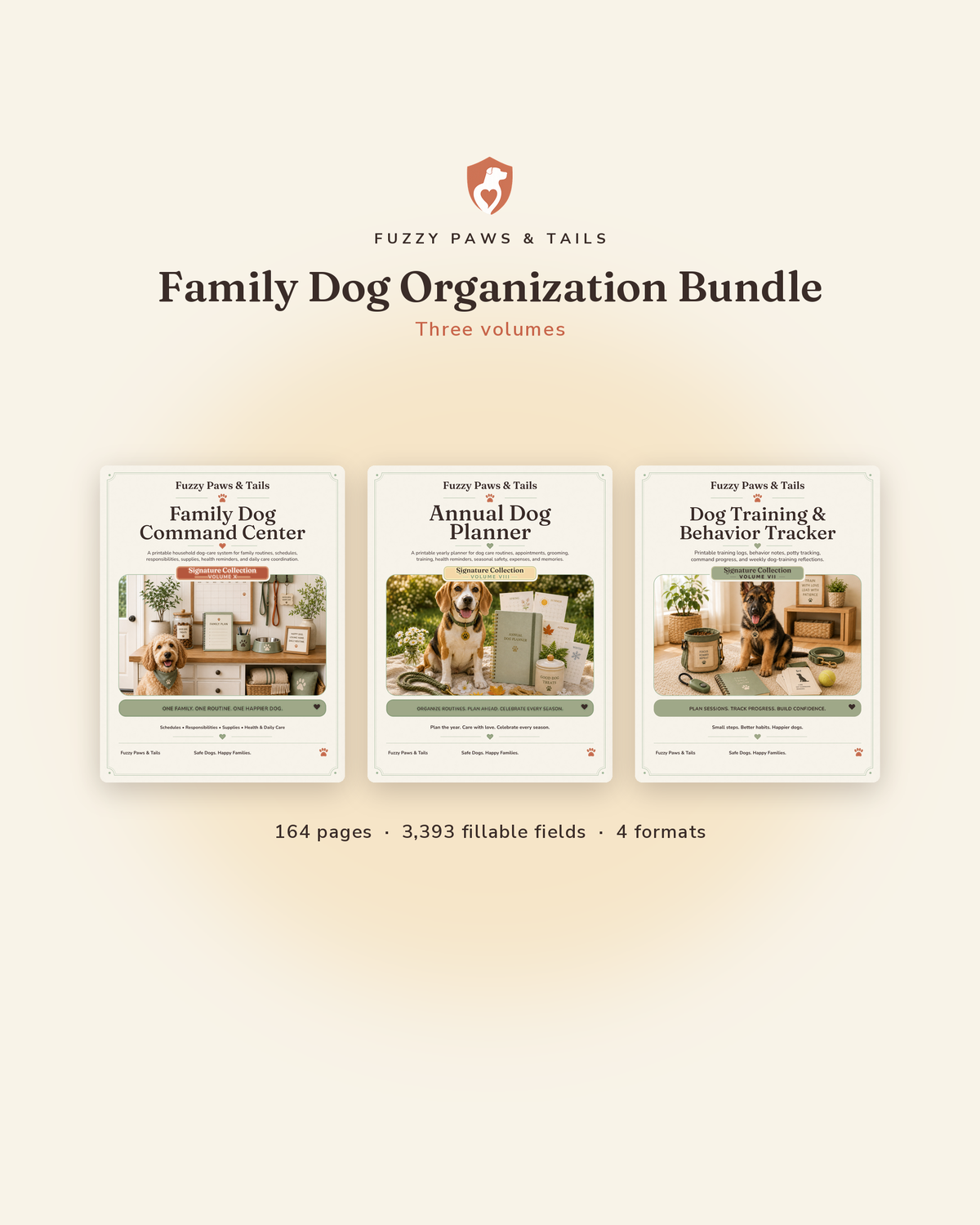 Family Dog Organization Bundle cover — family command center, annual planner and training tracker as printable fillable PDFs
