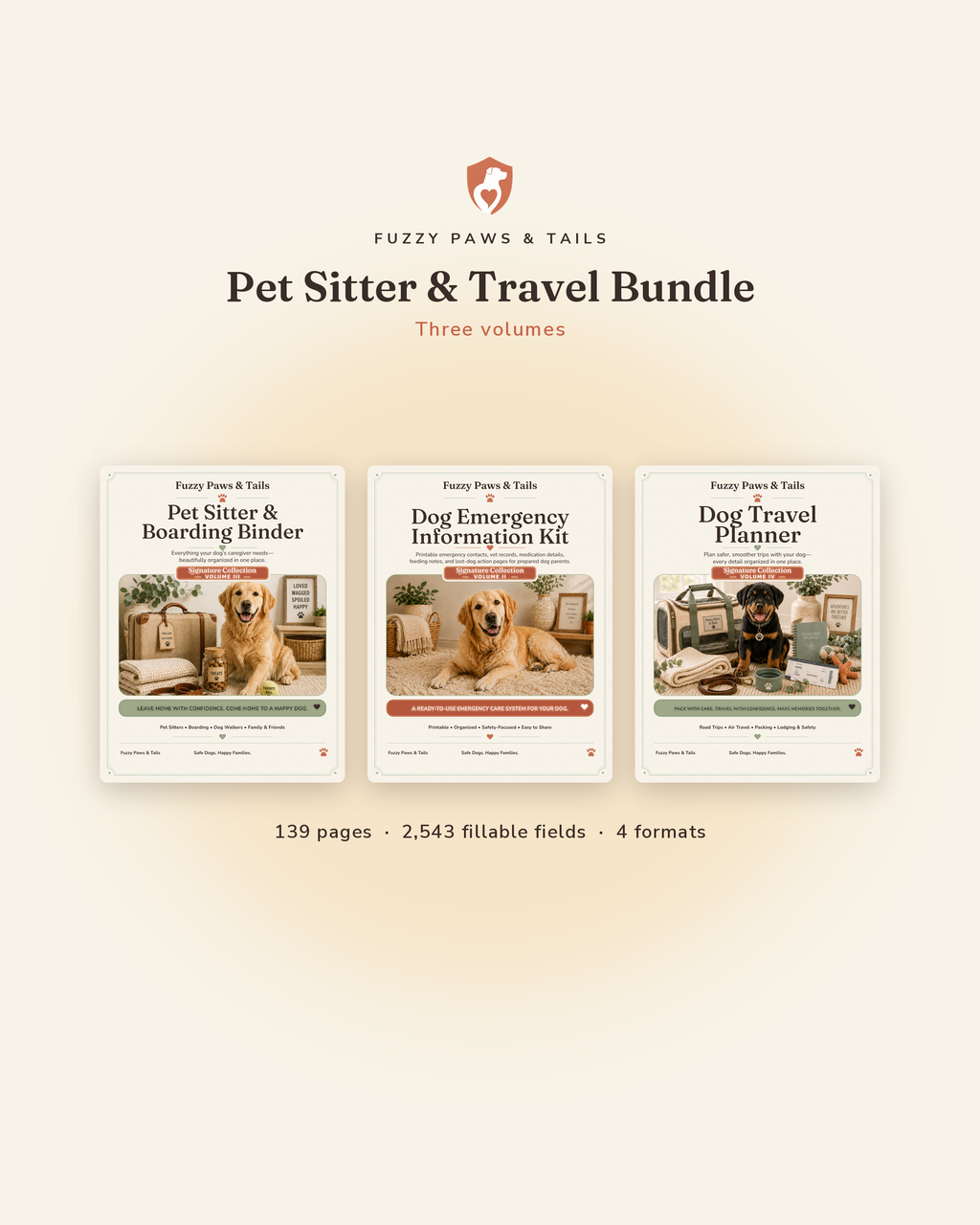 Pet Sitter & Travel Bundle cover — pet sitter binder, dog travel planner and emergency kit as printable fillable PDFs
