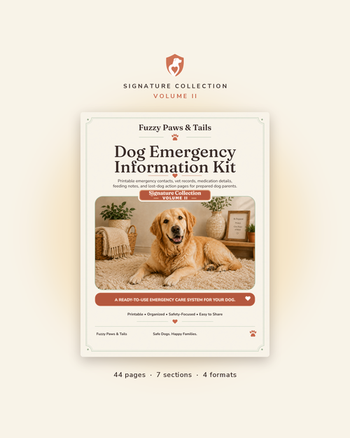 Dog Emergency Information Kit printable cover — Volume II, 44-page fillable PDF dog emergency binder