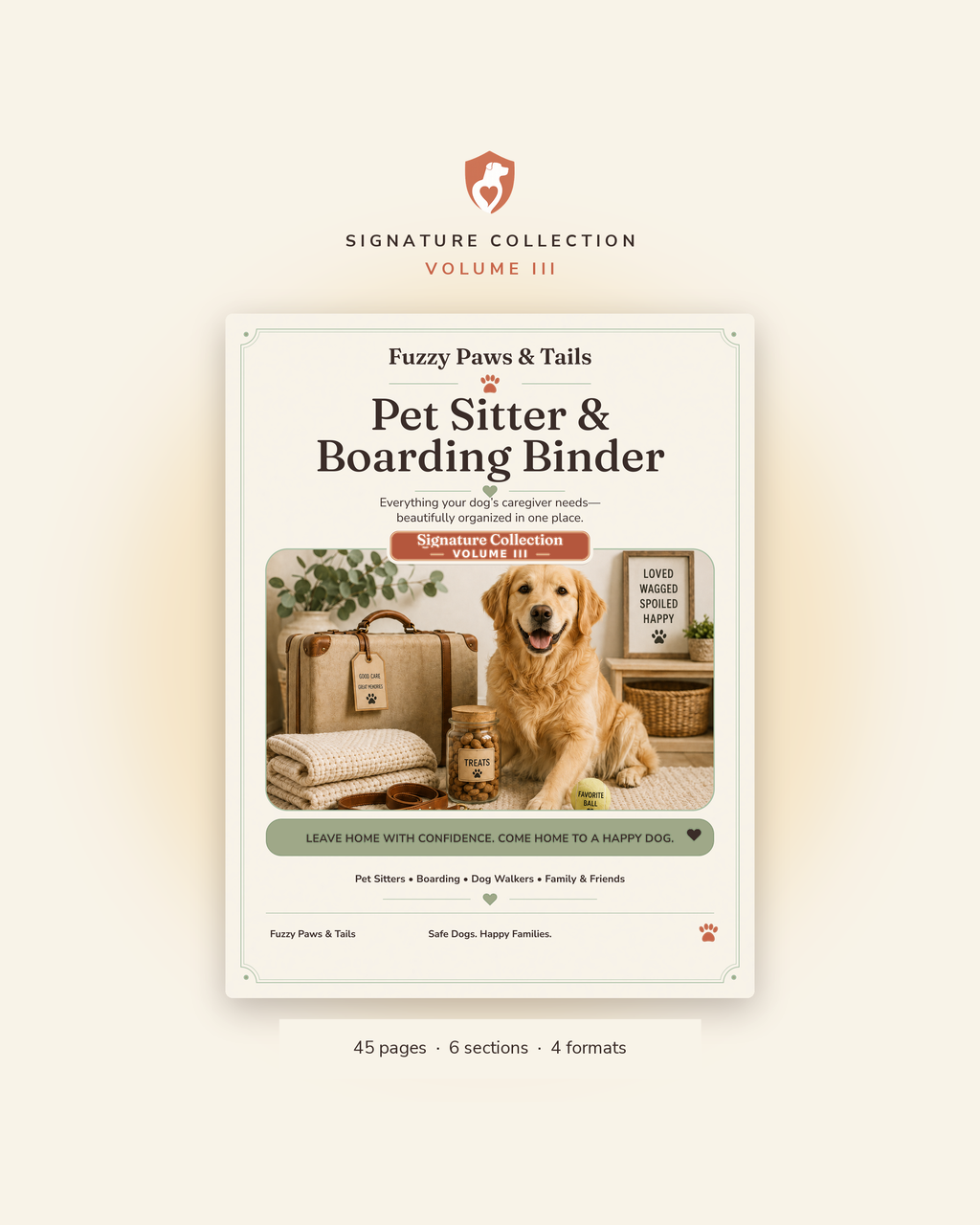 Pet Sitter & Boarding Binder printable cover — Volume III, 45-page fillable PDF pet sitter binder