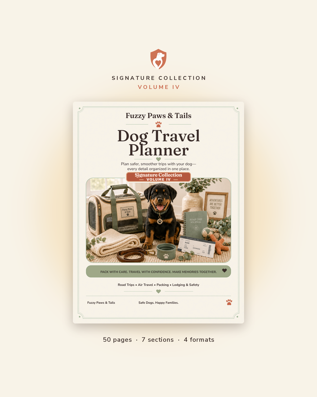 Dog Travel Planner printable cover — Volume IV, 50-page fillable PDF dog travel planner