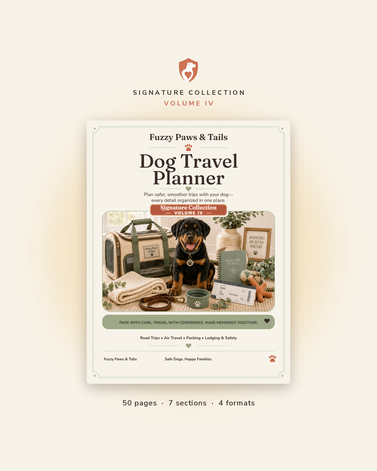 Dog Travel Planner printable cover — Volume IV, 50-page fillable PDF dog travel planner
