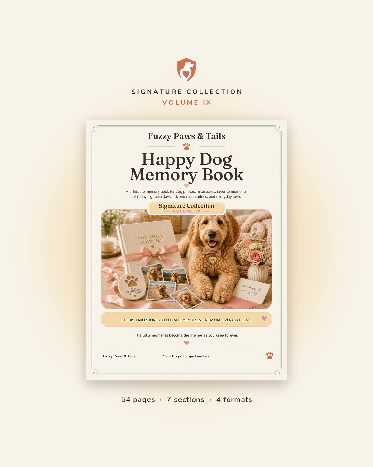 Happy Dog Memory Book printable cover — Volume IX, 54-page fillable PDF dog memory book