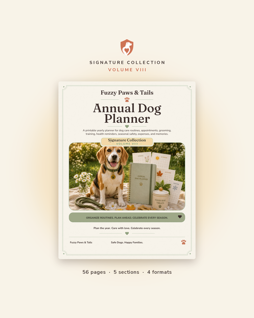 Annual Dog Planner printable cover — Volume VIII, 56-page fillable PDF yearly dog care planner
