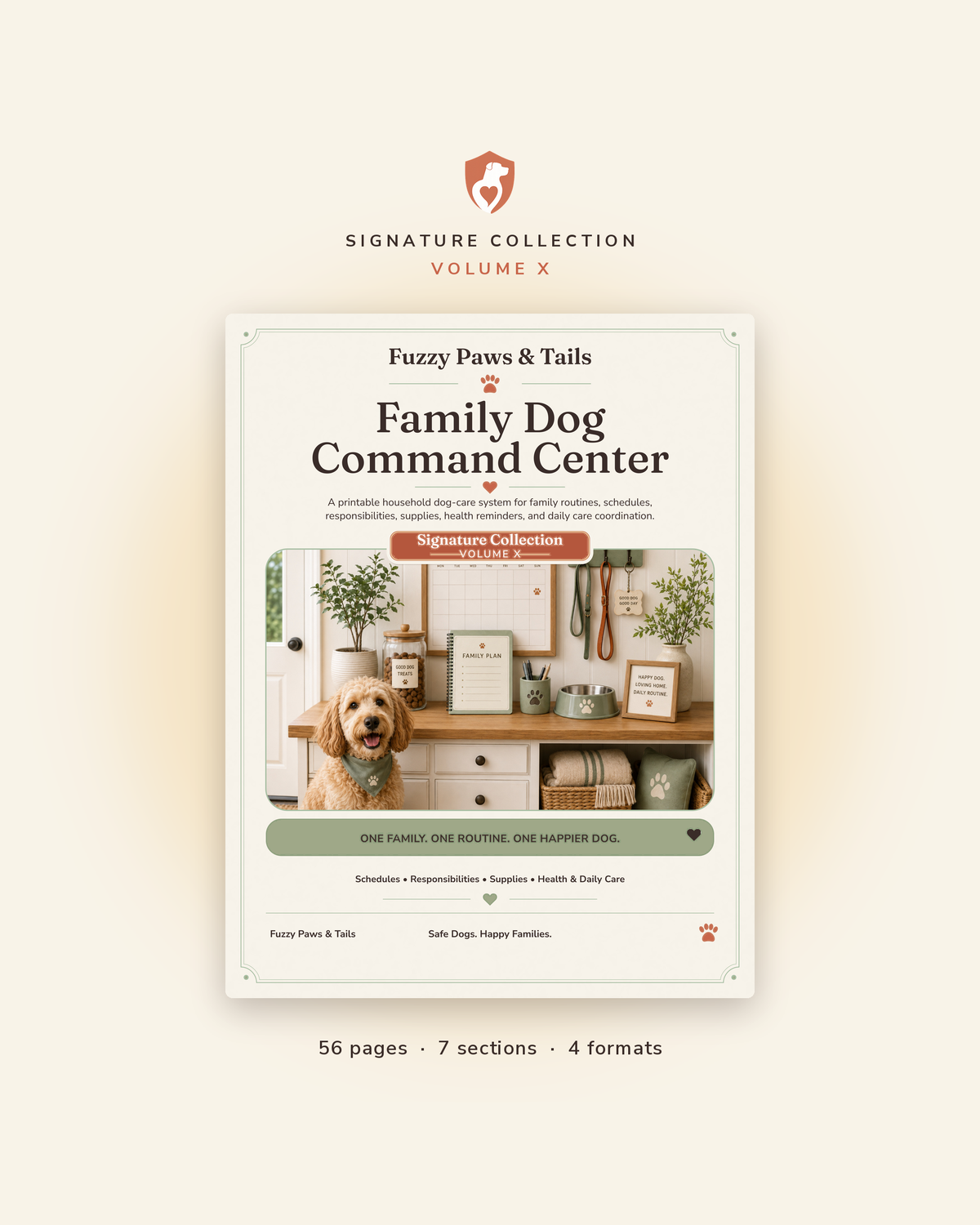 Family Dog Command Center printable cover — Volume X, 56-page fillable PDF family dog organizer