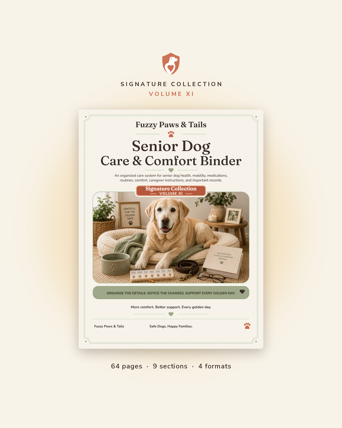 Senior Dog Care & Comfort Binder printable cover — Volume XI, 64-page fillable PDF senior dog care binder