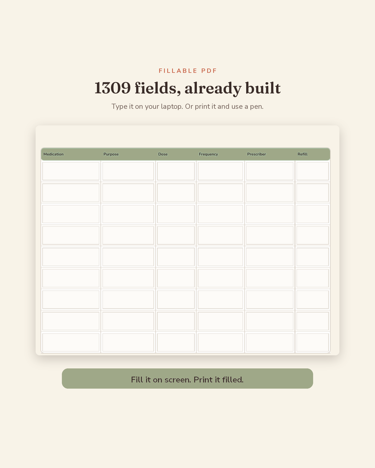 Senior Dog Care & Comfort Binder fillable fields preview — 1,309 type-in fields across this printable senior dog care binder