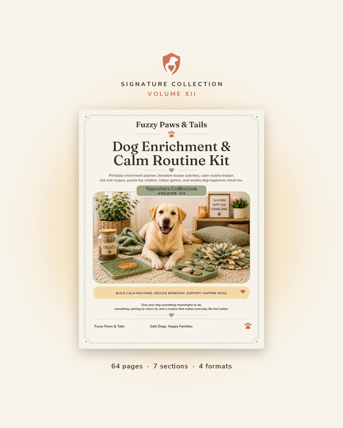 Dog Enrichment & Calm Routine Kit printable cover — Volume XII, 64-page fillable PDF dog enrichment planner